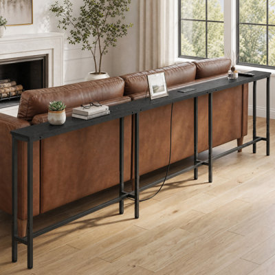 Table console de canapé réglable en hauteur, 259 cm (102 po) de long et 15 cm (5,9 po) d'épaisseur, avec station de recharge, 2 prises de courant, ports USB et USB-C.