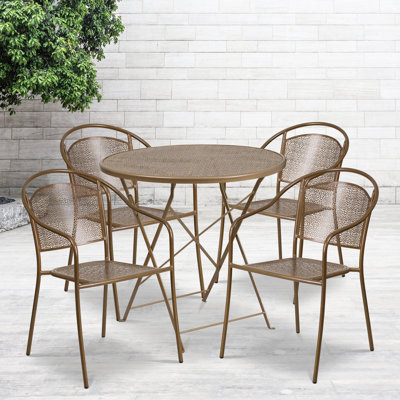 Ensemble de tables de patio pliantes intérieures et extérieures en acier 30 po avec 4 chaises rondes Chanea