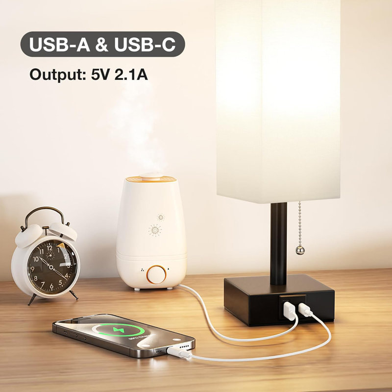 Blue Small Table Lamp for Bedroom,3 Colour Temperature Pull Chain Control, White, Black