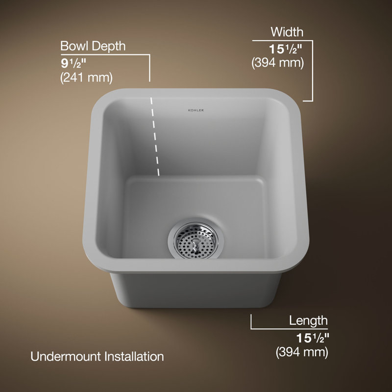 Cairn 15 L x 15 W Neoroc Undermount Bar Sink, Matte Gray