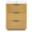 Meuble-lavabo moderne 24 po avec lavabo en céramique, structure en bois massif, 3 tiroirs et quincaillerie à fermeture en douceur, finition bois naturel