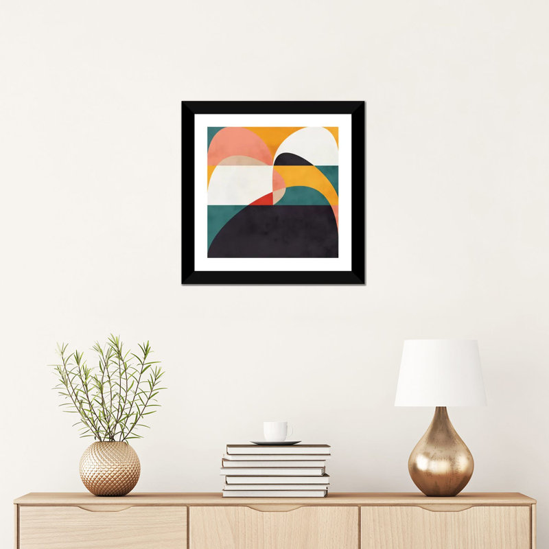 «Modern Shapes VI» par Ana Rut Bré - impression d'art graphique, Blanc, H 16 po x l 16 po x p 1 po, Papier encadré noir