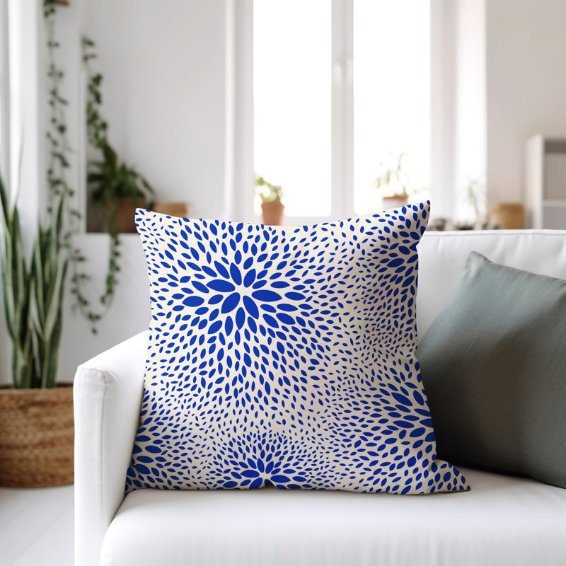 Coussin décoratif intérieur / extérieur en polyester filé à la main Bavière, Bleu marine / crème, H 17 po x l 17 po