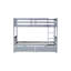 Lit superposé simple en bois d'hévéa avec 2 tiroirs, convertible en 2 lits simples, lit superposé simple avec échelle et garde-corps, gris