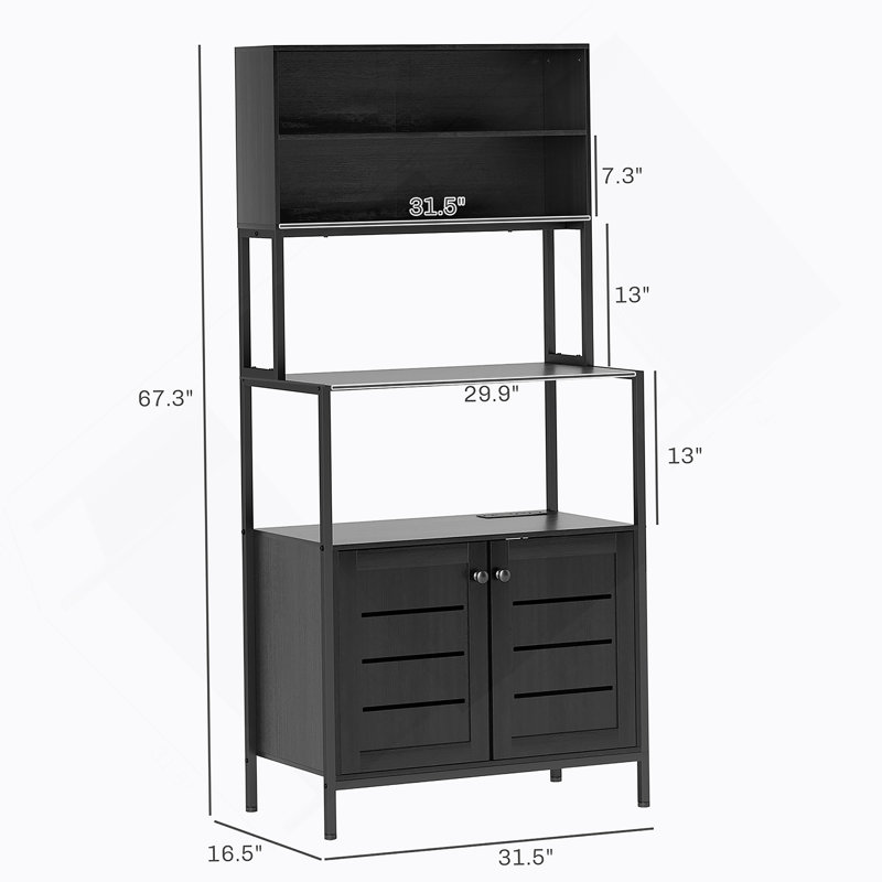 Convenient Coffee Station,Rack With Power Outlet And Storage Shelves, Black