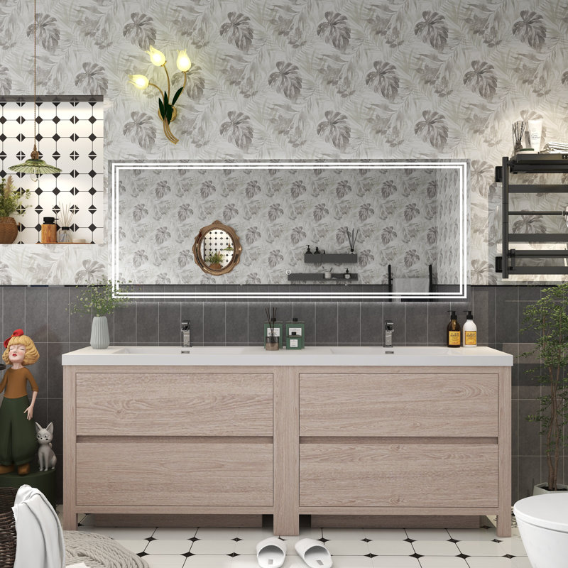 Meuble-lavabo double 83,5 po avec plateau en acrylique Maribell, Bois rose