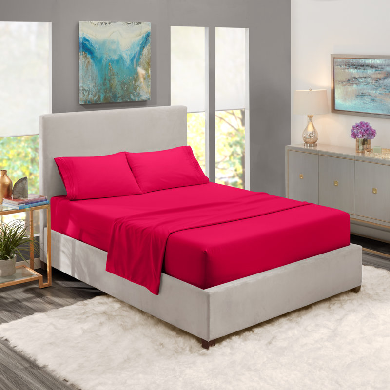  Ensemble de draps double brossé de luxe pour hôtel avec draps et taies d'oreiller très doux, Rose vif, Grand