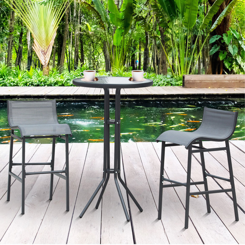 Ensemble bistro 3 pièces pour 2 personnes, table de pub ronde avec 2 chaises de bar au design confortable et robuste, gris anthracite