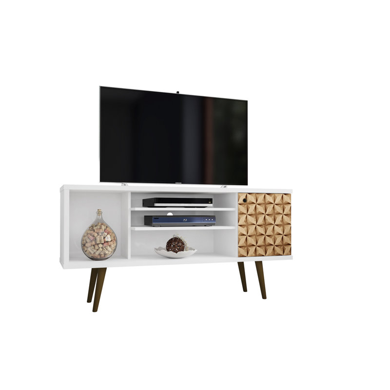 Meuble télé 53 po Modern - Console média naturel et blanc | Idée cadeau