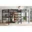 Twin Over Twin Metal Loft Bed with Double Desk and Wardrobe and Shelves with Electrical Outlet for Space Saving and Noise Reduction, woodgrain