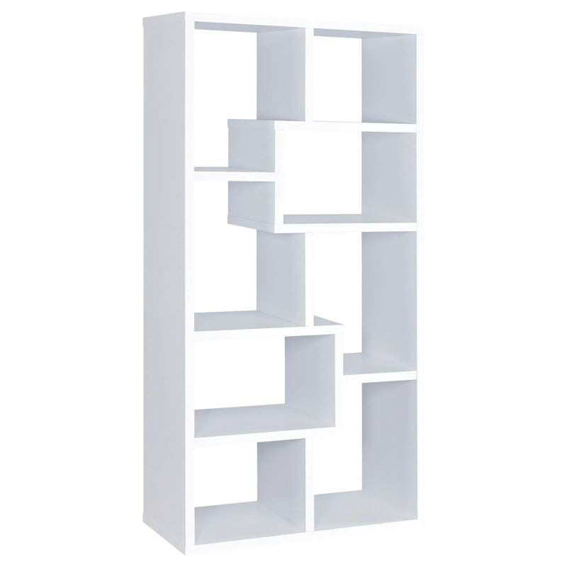 Bibliothèque de bureau blanche géométrique avec 8 tablettes - et un salon attrayant avec 8 tablettes stables et charmantes