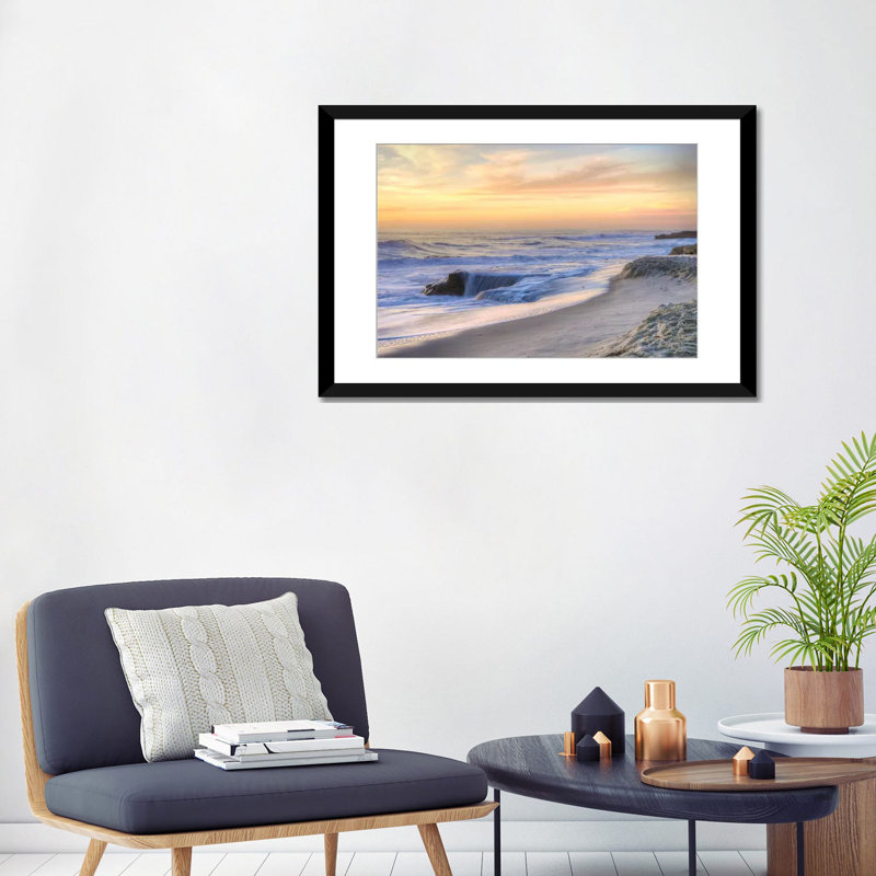 «La Jolla Sunset», reproduction de photo sur toile, H 24 po x l 32 po x P 1 po, Papier d'art encadré noir, Blanc