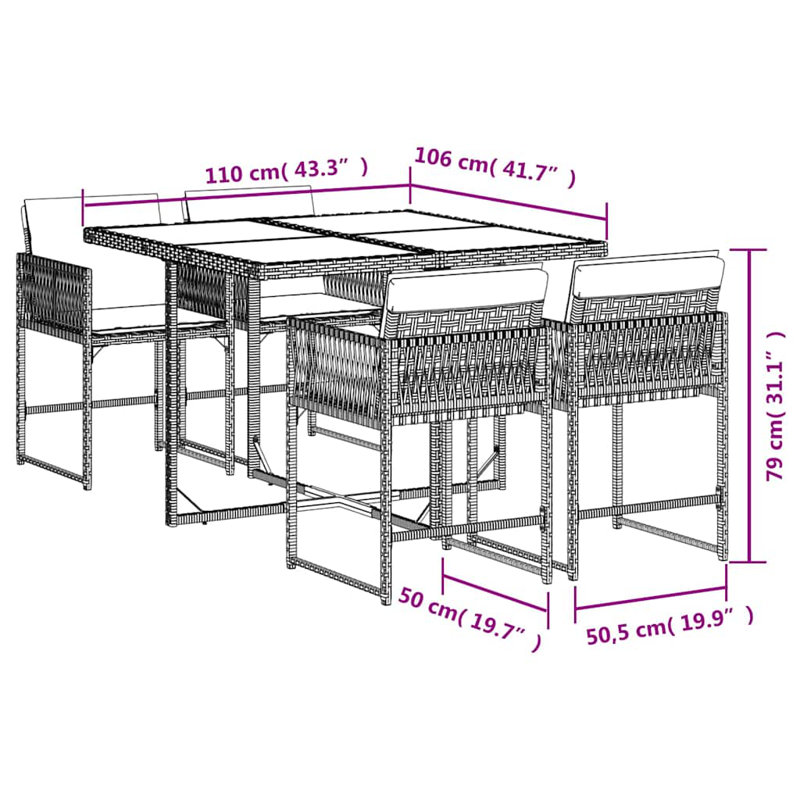 Ensemble de salle à manger de jardin, Gris, Gris foncé