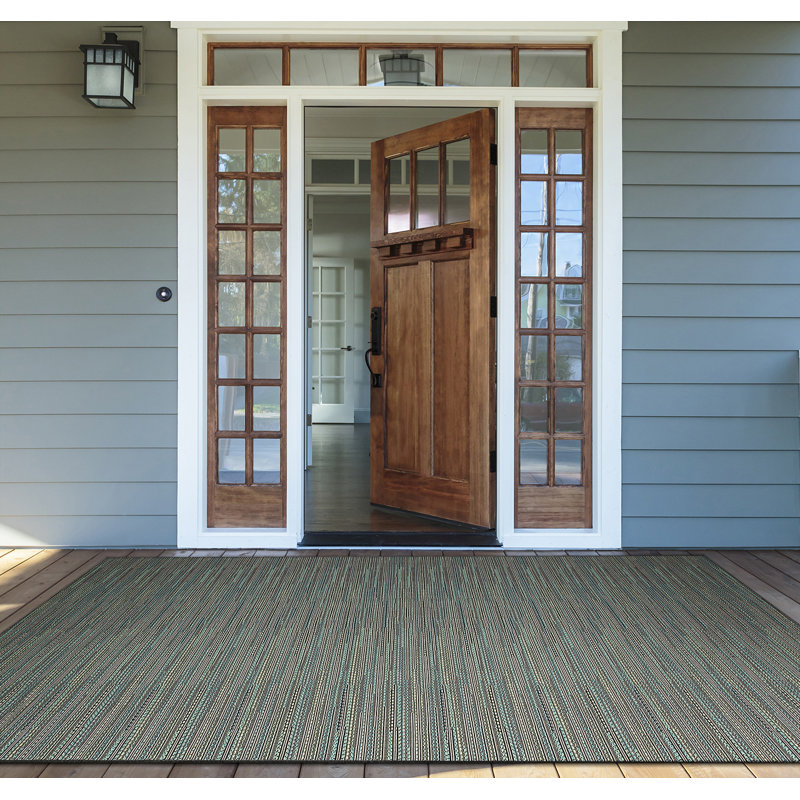 Tapis d'extérieur rayé bleu tissé à plat Veun Performance, Rectangle 2 pi x 3 pi 7 po