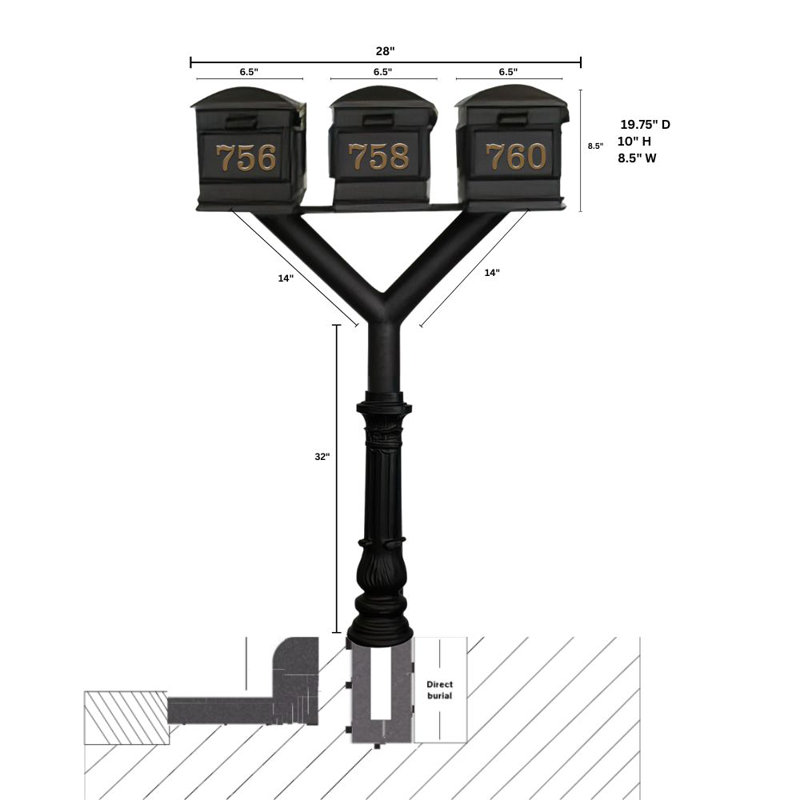 Penfield 51.4'' H Ornate Multi-Mount Post, Black