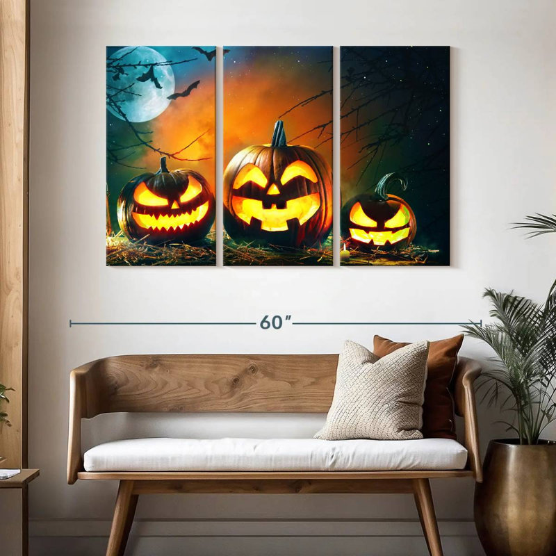 Citrouilles d'Halloween souriant, H 32 po x l 50 po