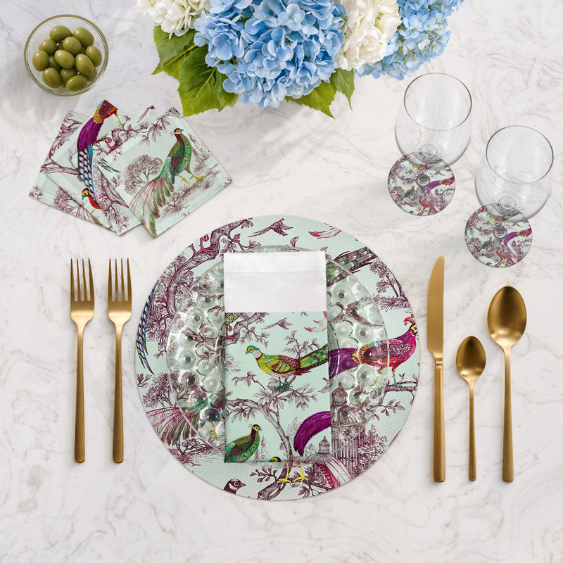 Pheasant Fall Sauvage Wedgewood Vegan Leather Round Coasters, Meadow
