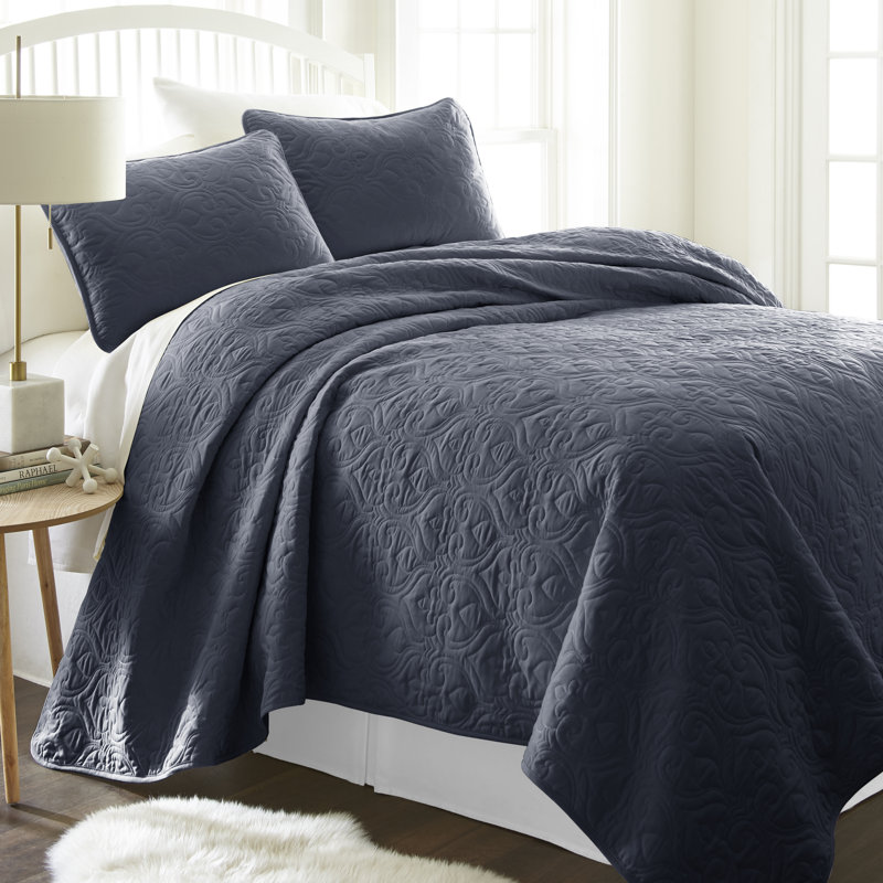 Navy Twin Microfiber Quilted Coverlet Set for Kids