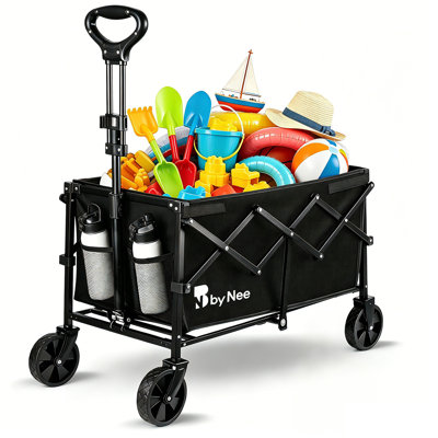 120L Collapsible Heavy Duty Folding Wagon Cart – Black for Garden, Camping, Grocery & Sports