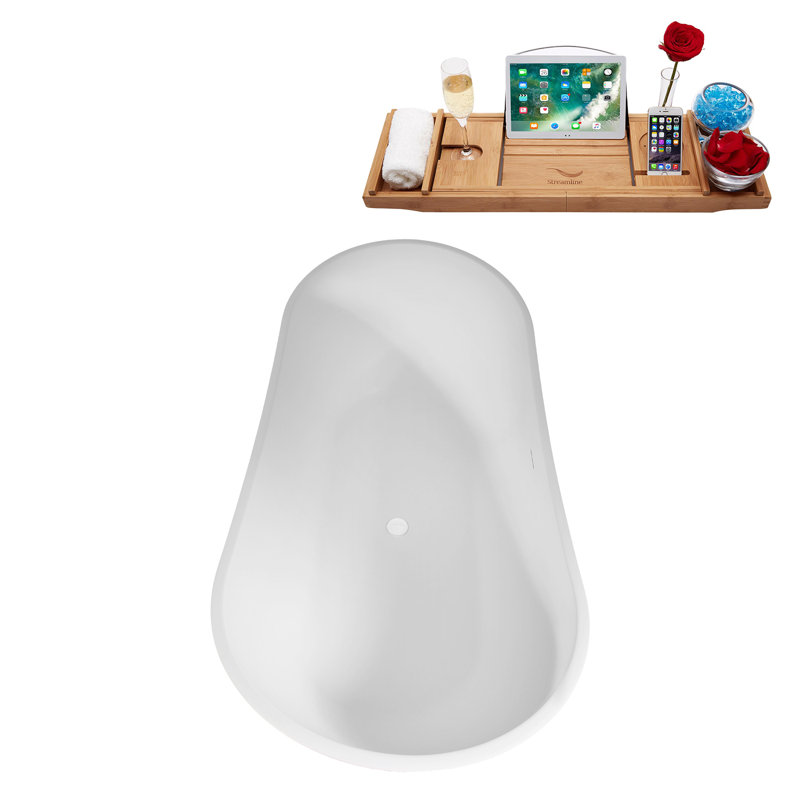 75" Streamline Soaking Matte White Freestanding Tub and Tray With Drain, Glossy White