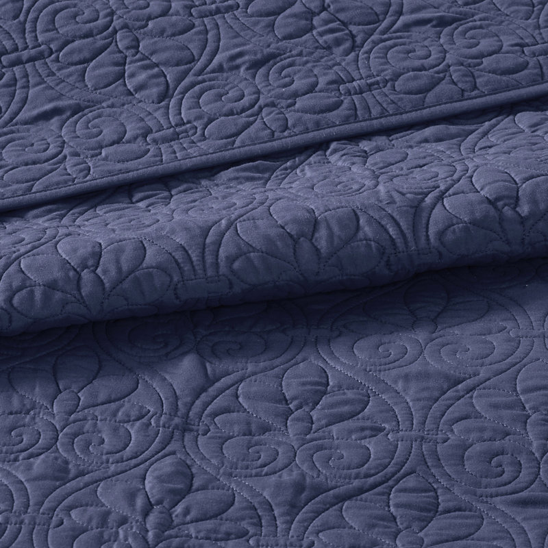 Couvre-lit réversible bleu marine très grand - Motif classique: coton prélavé rembourré pour plus de confort et 2 taies décoratives