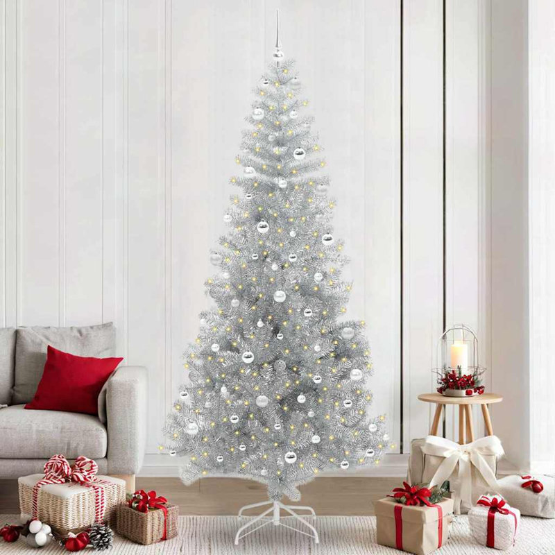 vidaXL Christmas Tree with 300 LEDs with Stand Silver PET, 7.87 ft