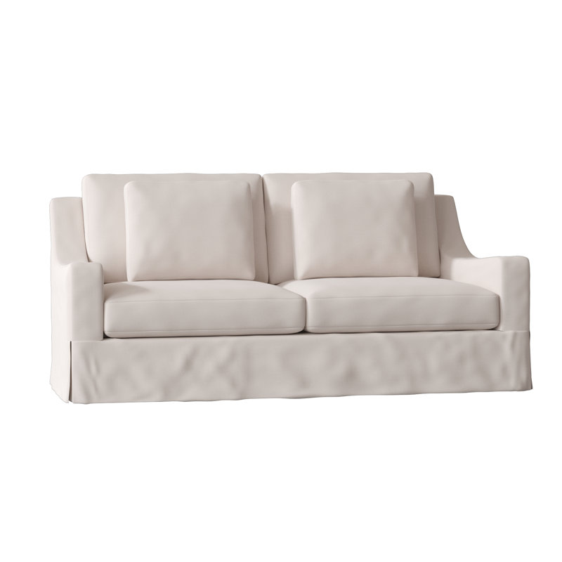 Canapé à accoudoirs carrés avec coussins réversibles Nancy, Acajou, Blanc Lena, 72 po