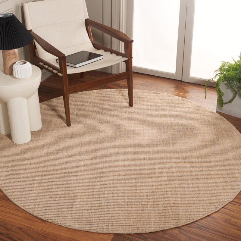 Brierly Hand Loomed Wool/Cotton Striped Rug in Beige, Round 6'