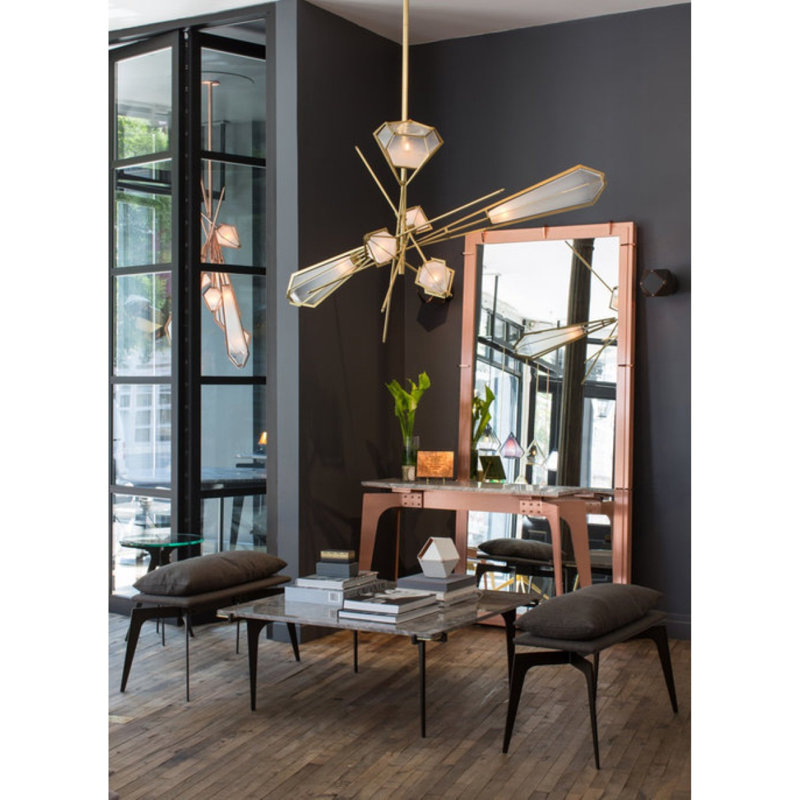 Grand lustre suspendu en laiton clair à intensité variable Harlow, Brun, Nickel satiné