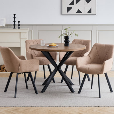 Nordic Style Swivel Dining Chairs With Arms, Fabric Upholstered Accent Chairs,Metal Legs, 360° Swivel Kitchen Chairs 