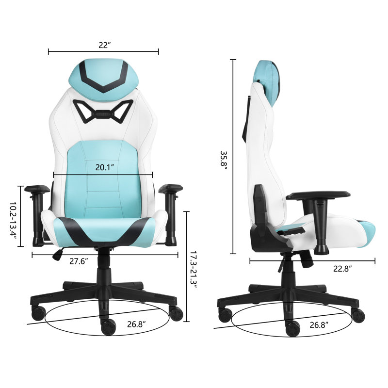 Inbox Zero Adjustable Ergonomic Swiveling PC & Racing Game Chair, Green/White