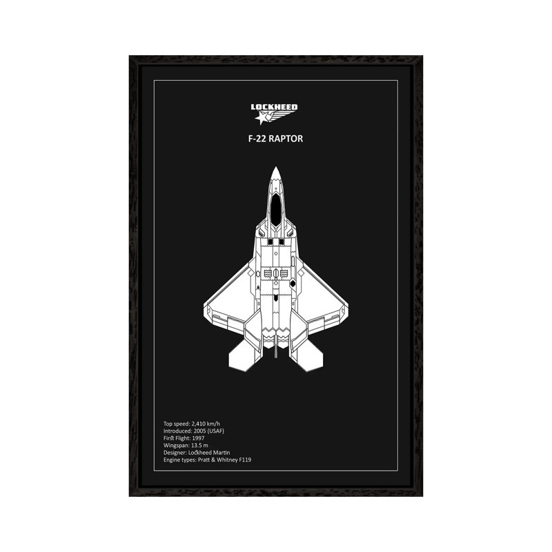 BP Lockheed F22 Raptor by Mark Rogan - Print on Canvas, 66.04 cm H x 45.72 cm W, Black Framed
