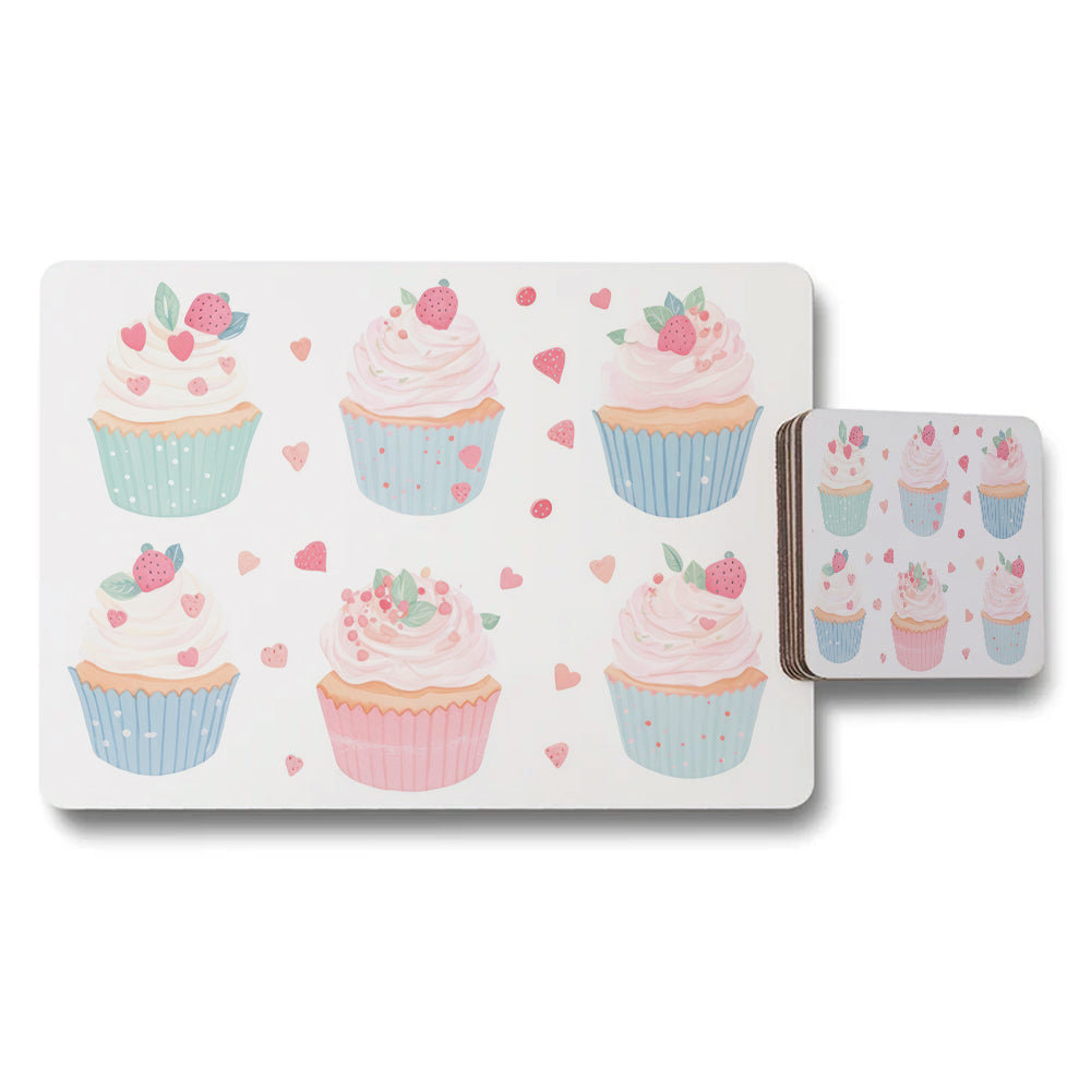 Pastel Cupcake Placemats And Coaster Set For Dining Table