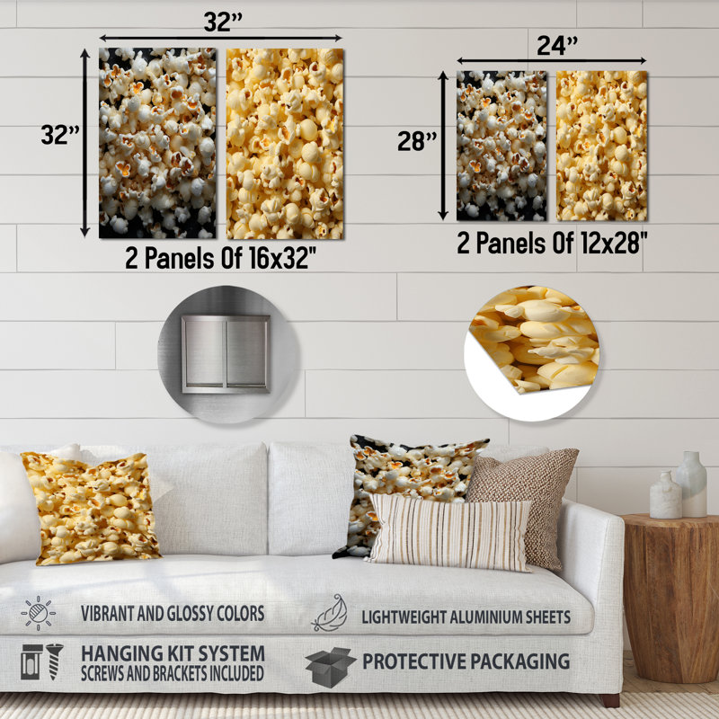 Silver Screen Popcorn Elegance I - ensemble de 2 décorations murales en métal Popcorn, H 32 po x l 32 po