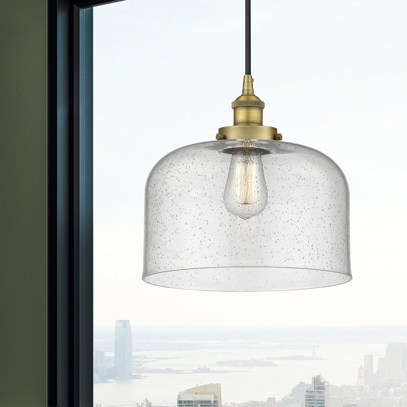 Luminaire suspendu en forme de cloche à 1 lumière Amaelle, Laiton brossé