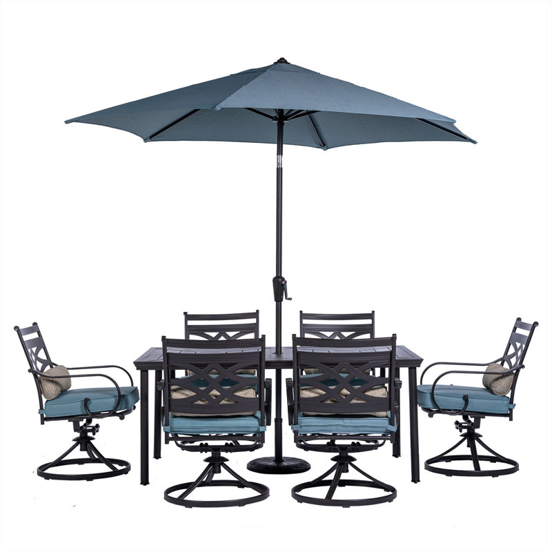 Keeble 6 - Person Patio Dining Set with Rectangular Table , Cushions Included, No, Ocean Blue