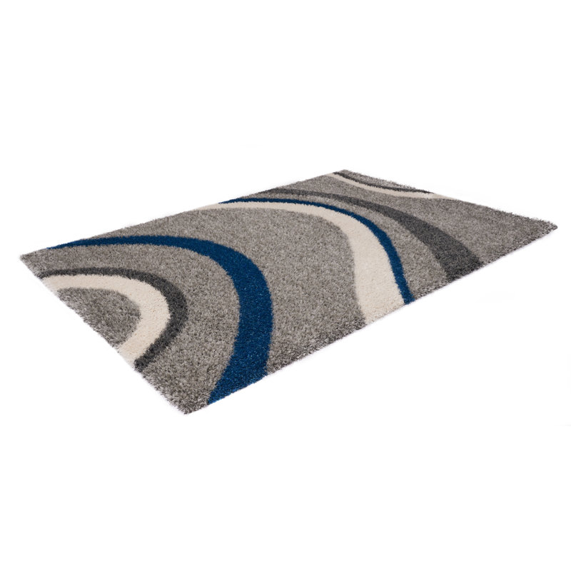 Tapis gris tissé à la machine Wajieh, Rectangle 6 pi 7 po x 9 pi 6 po