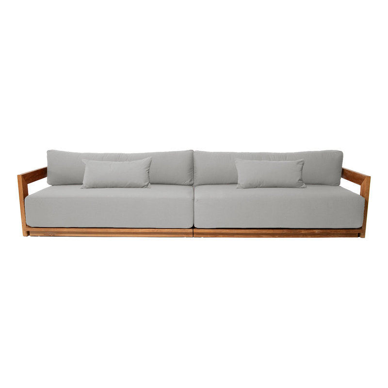 Hermosa 119" Wide Outdoor Teak Rectangle Patio Sofa with Cushions, Granite