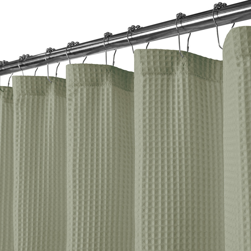 Cotton Blend Waffle Single Shower Curtain, Sage