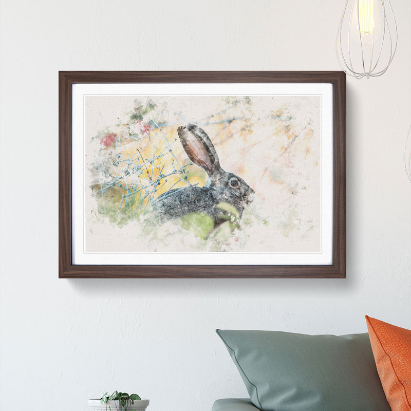 Hare in the Bushes - Picture Frame Painting Print, 36cm H x 48cm W x 2cm D, Walnut Framed