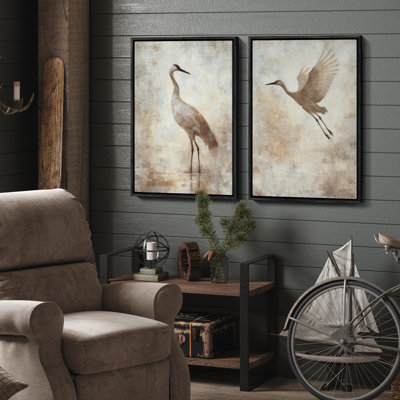 «Elegant Crane Birds», art de salon, 2 pièces, impression murale encadrée