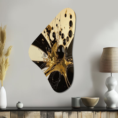 Contemporary Bliss Black And Gold Minimalism - Abstract Boomerang Shape Asymmetric Metal Wall Art