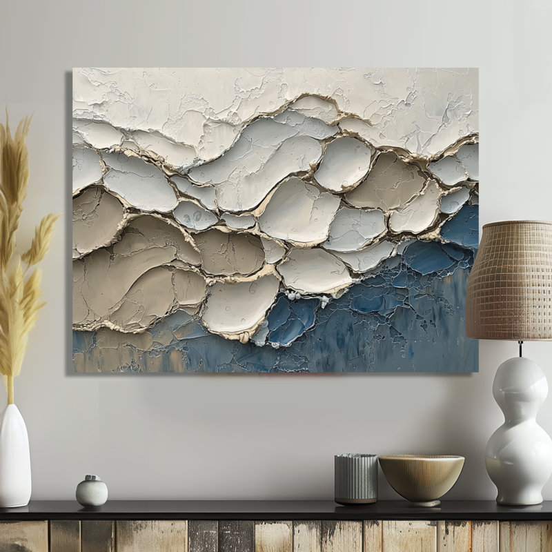 Abstract Collages Coastal Waves Flow I - Abstract Collages Wall Art Decor, 16" H x 32" W, Wrapped Canvas, Does Not Apply
