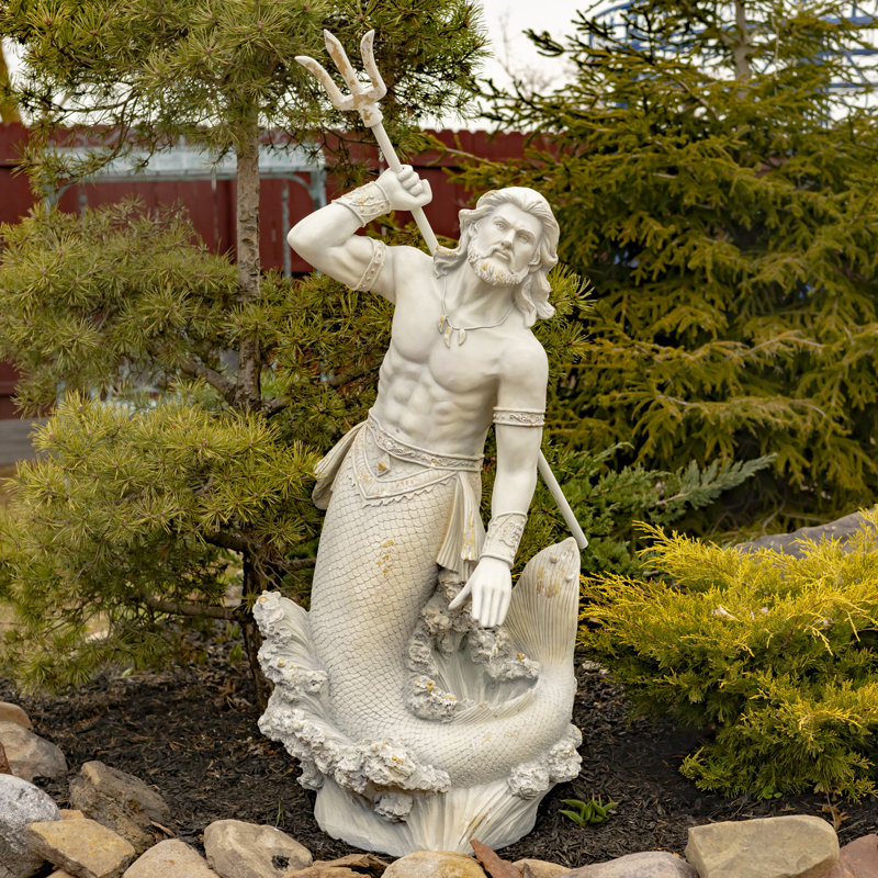 Ellidh Nautical Magnesium Merman Garden Statue, Antique Grey