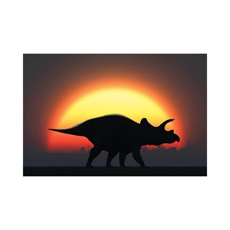 " A Silhouetted Triceratops Strolling Past A Setting Sun At The End Of A Prehistoric Day " by Mark Stevenson