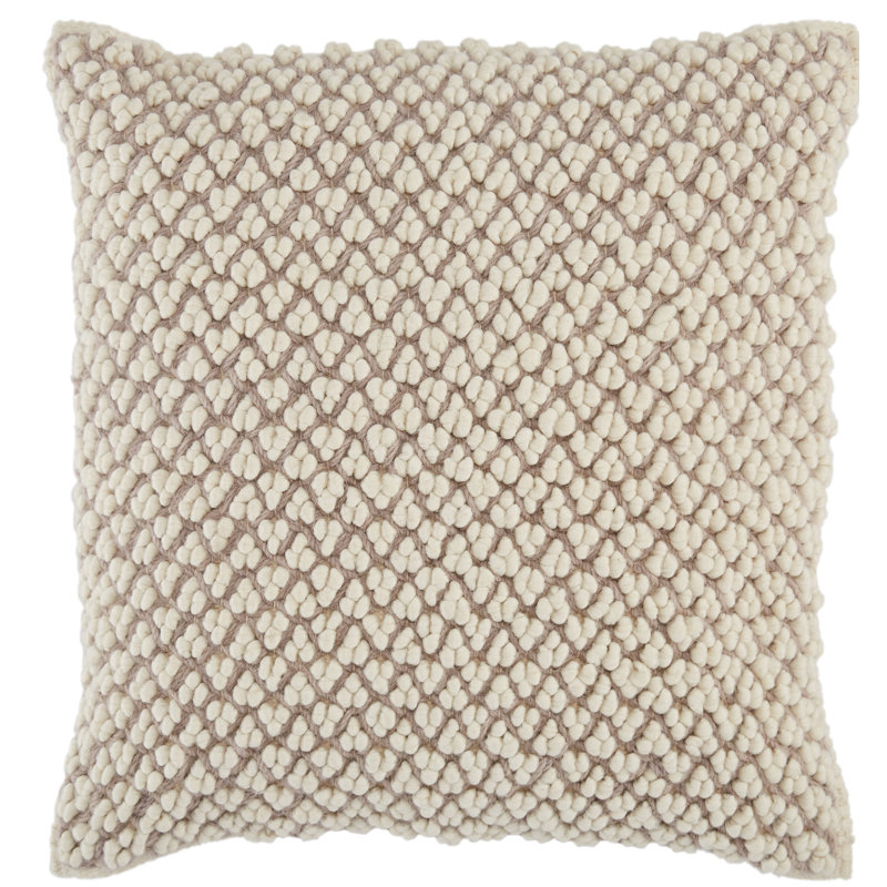 Off-White Textured Wool Embroidered Square Throw Pillow