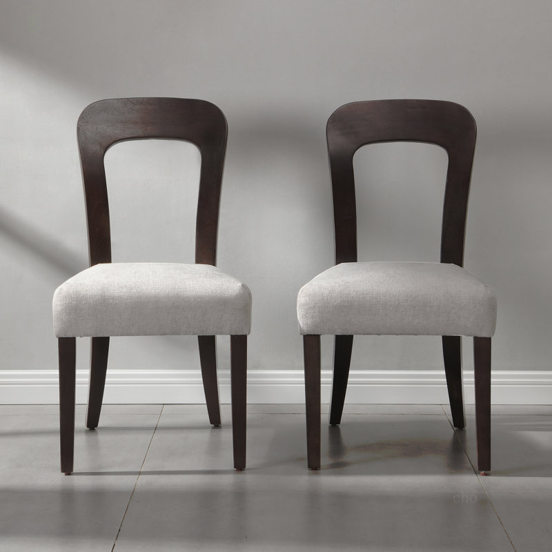 Ensemble de 2 chaises de salle à manger rembourrées avec pieds en bois d'hévéa massif, capacité de poids de 330 lb, Gris