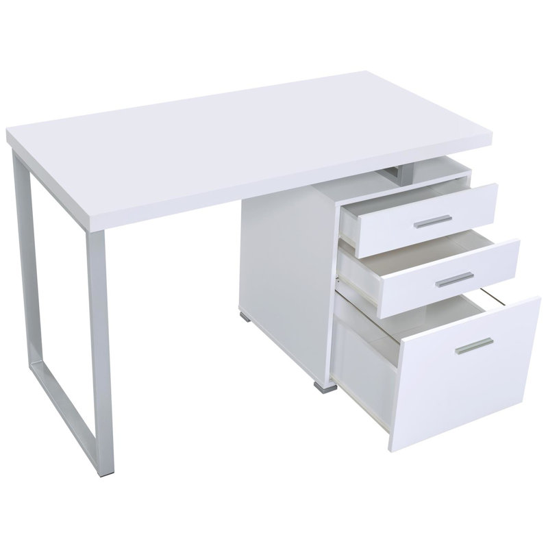 3 bureaux réversibles en blanc, rehaussant la fonctionnalité de votre blanc moderne avec 3 tiroirs et une surface généreuse