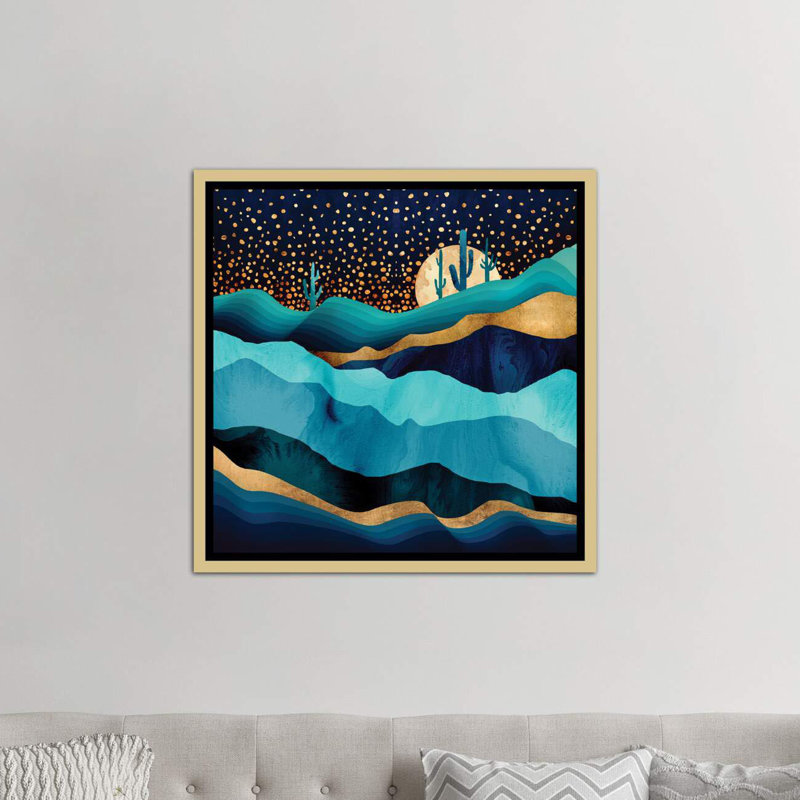 « indigo desert night » par kim haskins-impression d’art graphique, H 18 po x l 18 po x P 1,5 po, Toile encadrée d'or