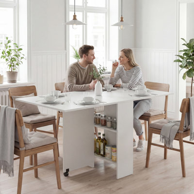 Goodson 80-140 cm Folding Dining Table for 4-6 Drop Leaf Table White